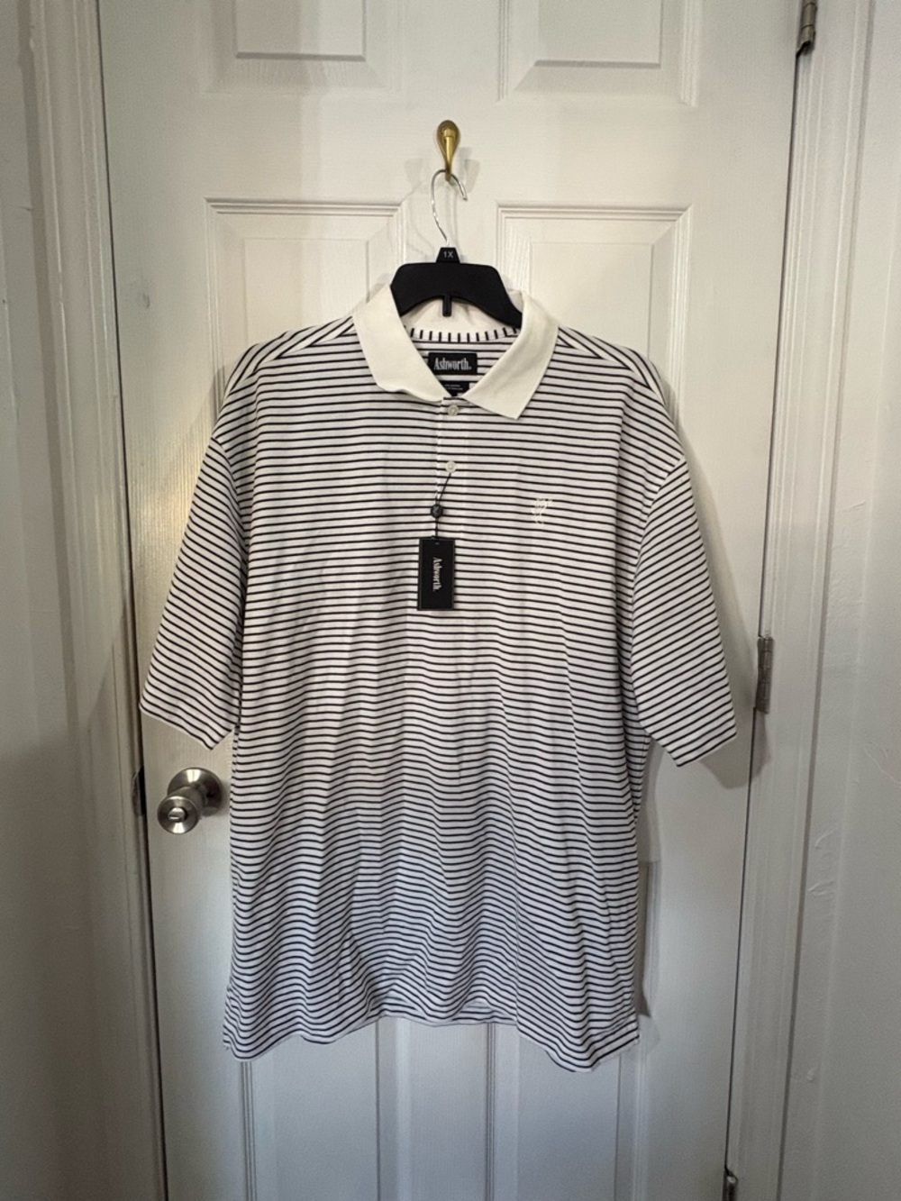 Ashworth White Polo with Black Stripes